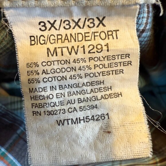 Wrangler Wrancher Men's Shirt 3X Blue/Brown Plaid Pearl Snap Short Sleeve - Picture 8 of 8